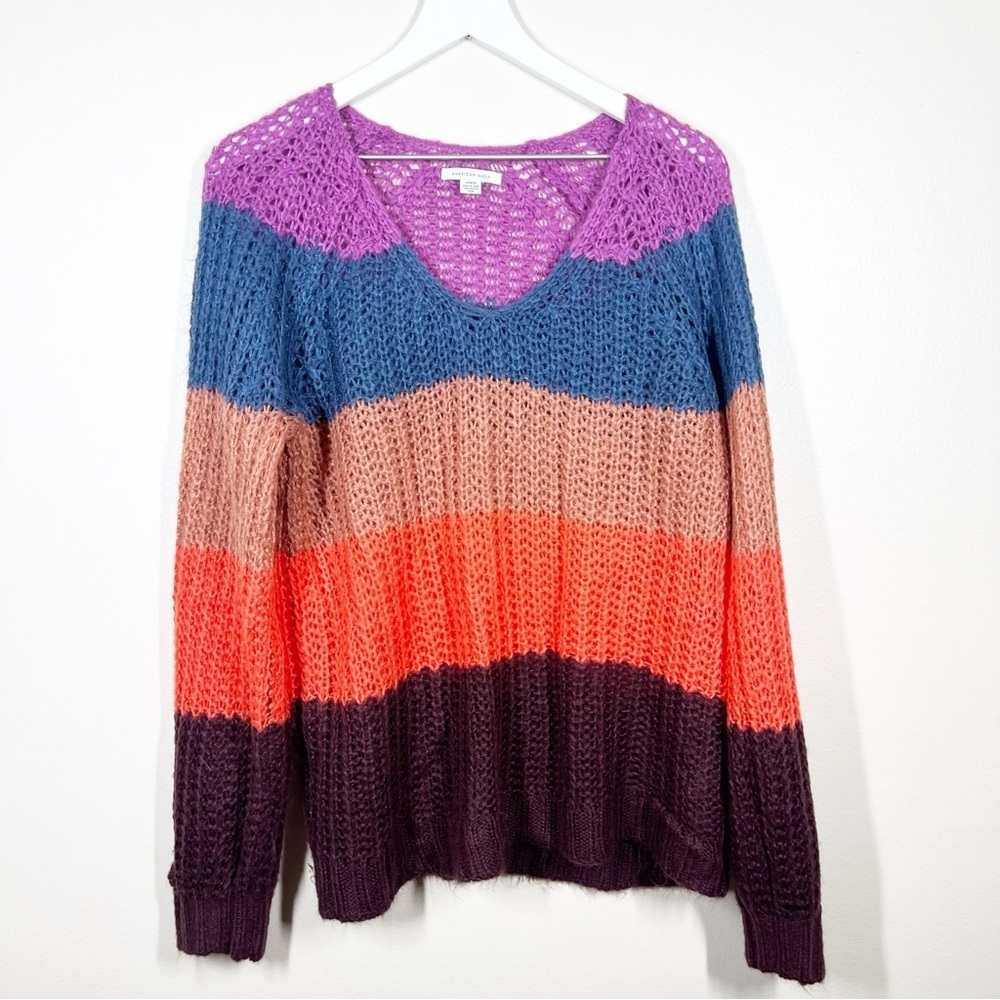 American Eagle Womens multicolor stripe open knit sweater size medium